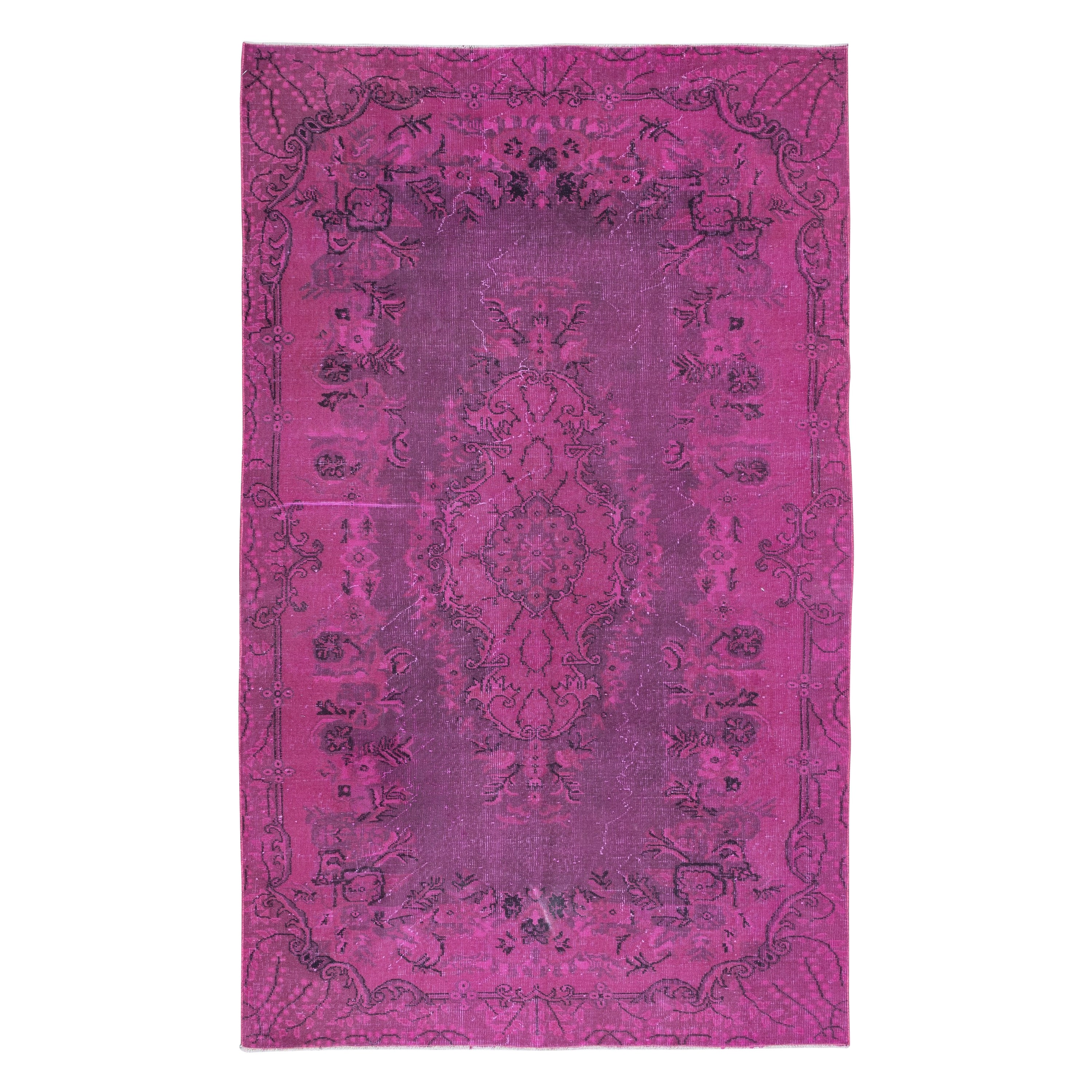Handgefertigter moderner 5,4x8.7 Ft Rosa handgefertigter Teppich, türkischer Wohnzimmerteppich mit Medaillon