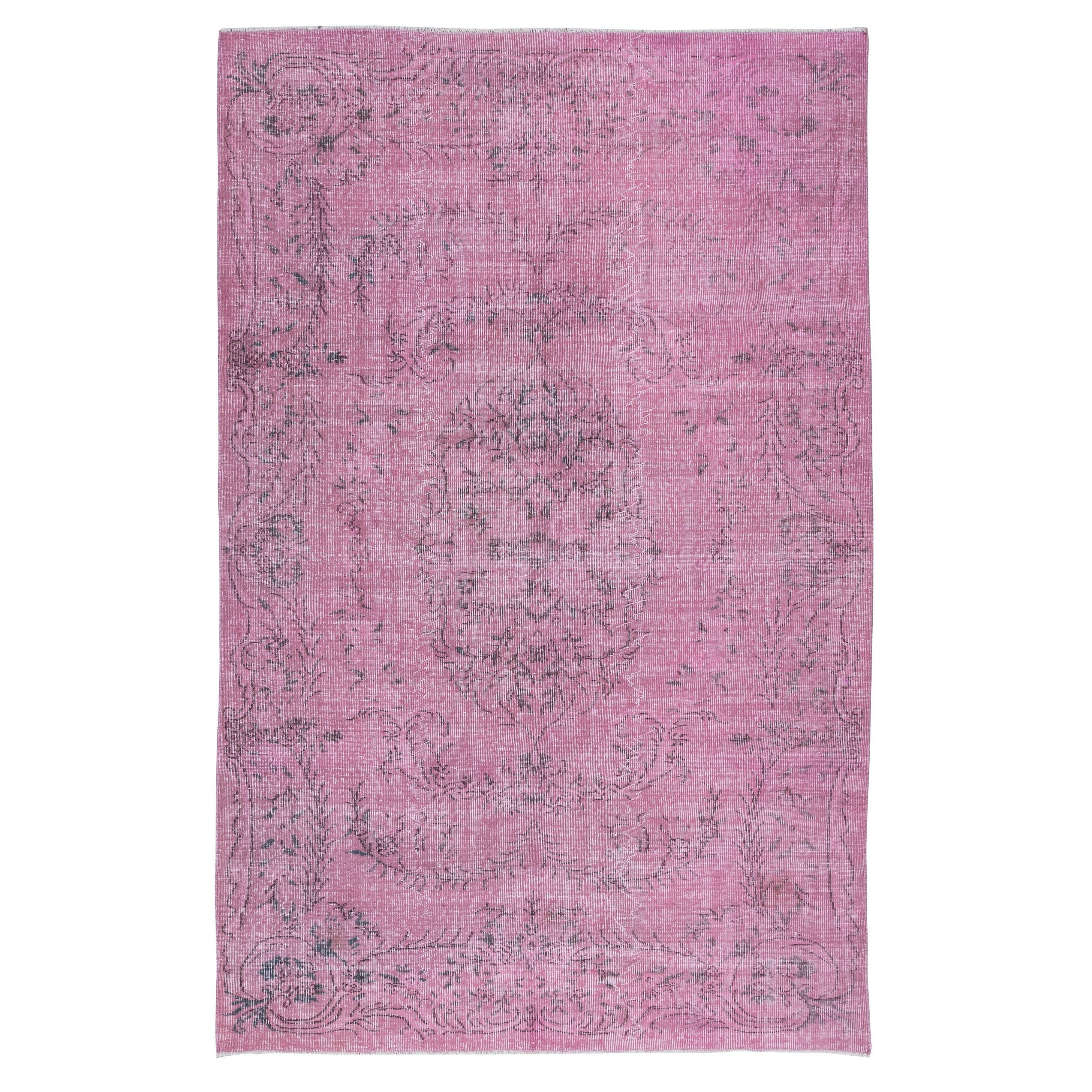 5.8x9.2 Ft Light Pink Wool Area Rug for Modern Interiors, Handmade in Turkey For Sale