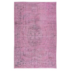 5.8x9.2 Ft Light Pink Wool Area Rug for Modern Interiors, Handmade in Turkey