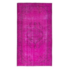 Vintage 5.4x9.3 Ft Contemporary Wool Area Rug in Pink, Handknotted in Turkey