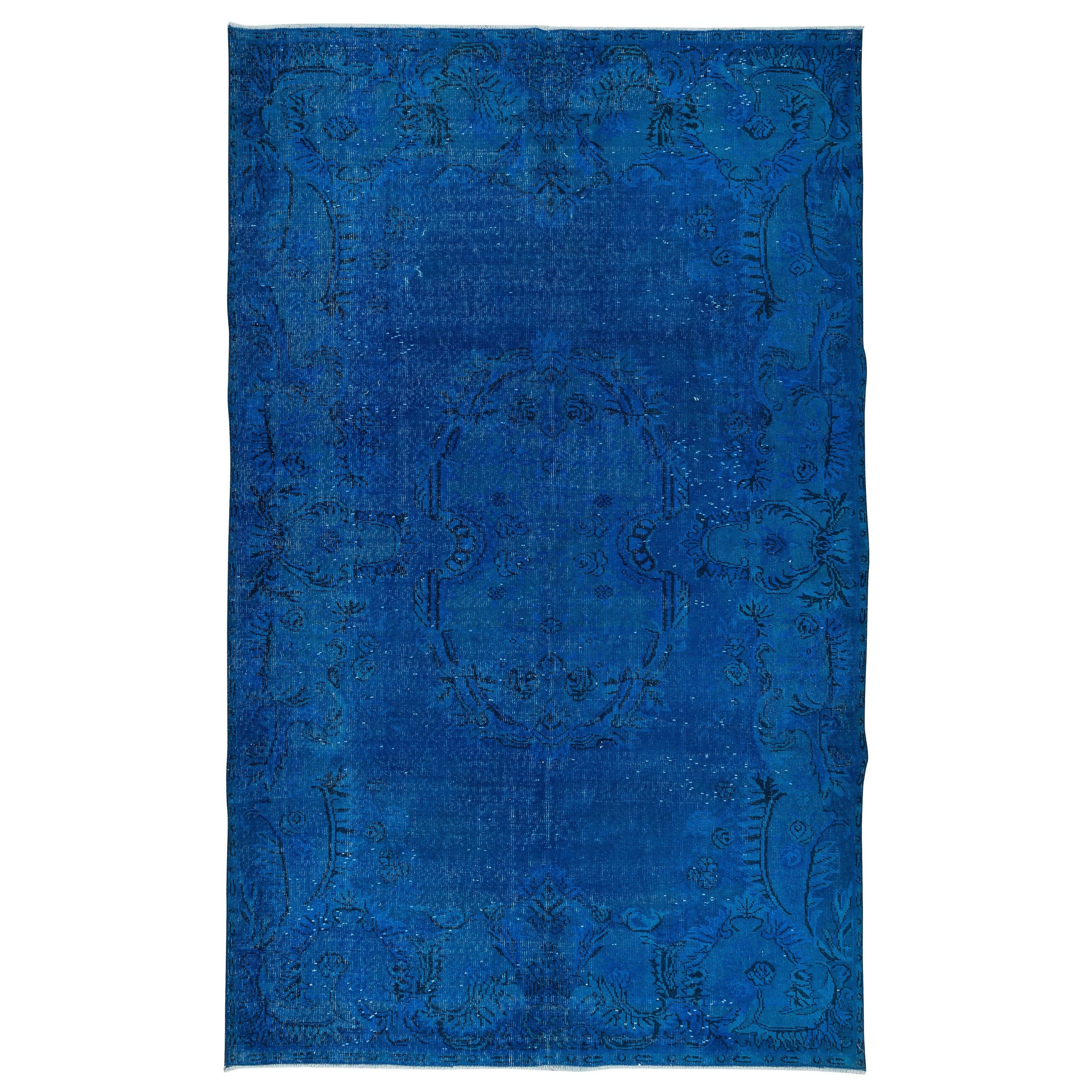 6.2x10 Ft French Aubusson Inspired Modern Indigo Blue Rug, Handknotted in Turkey For Sale