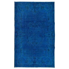 6.2x10 Ft French Aubusson Inspired Modern Indigo Blue Rug, Handknotted in Turkey
