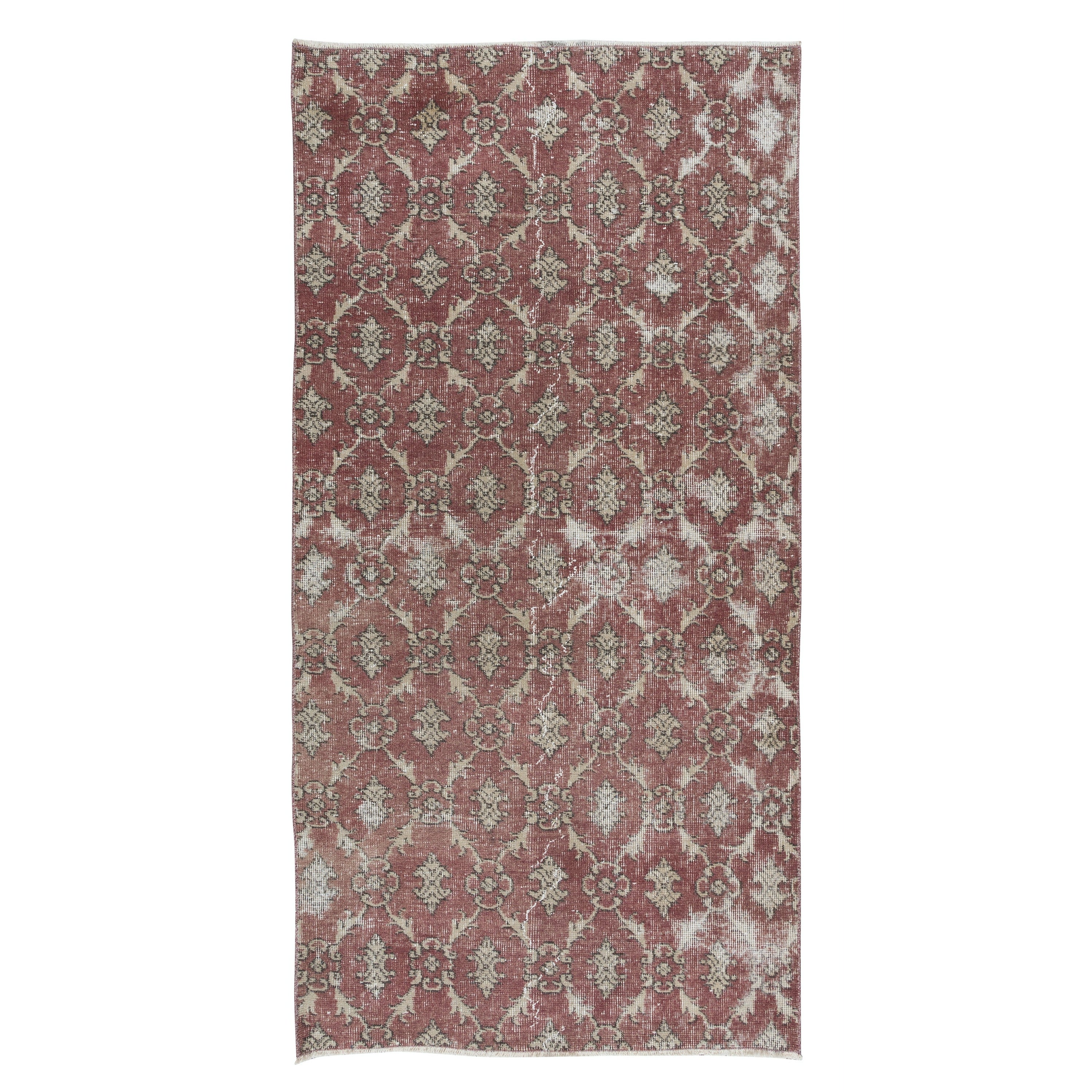 3.3x6.6 Ft Small Handmade Turkish Rug in Barn Red & Beige, Rustic Kitchen Rug For Sale