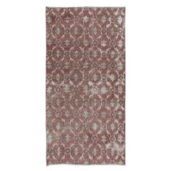 Kleiner handgefertigter türkischer Teppich in Scheunenrot & Beige, 3.3x6.6 Ft, rustikaler Küchenteppich