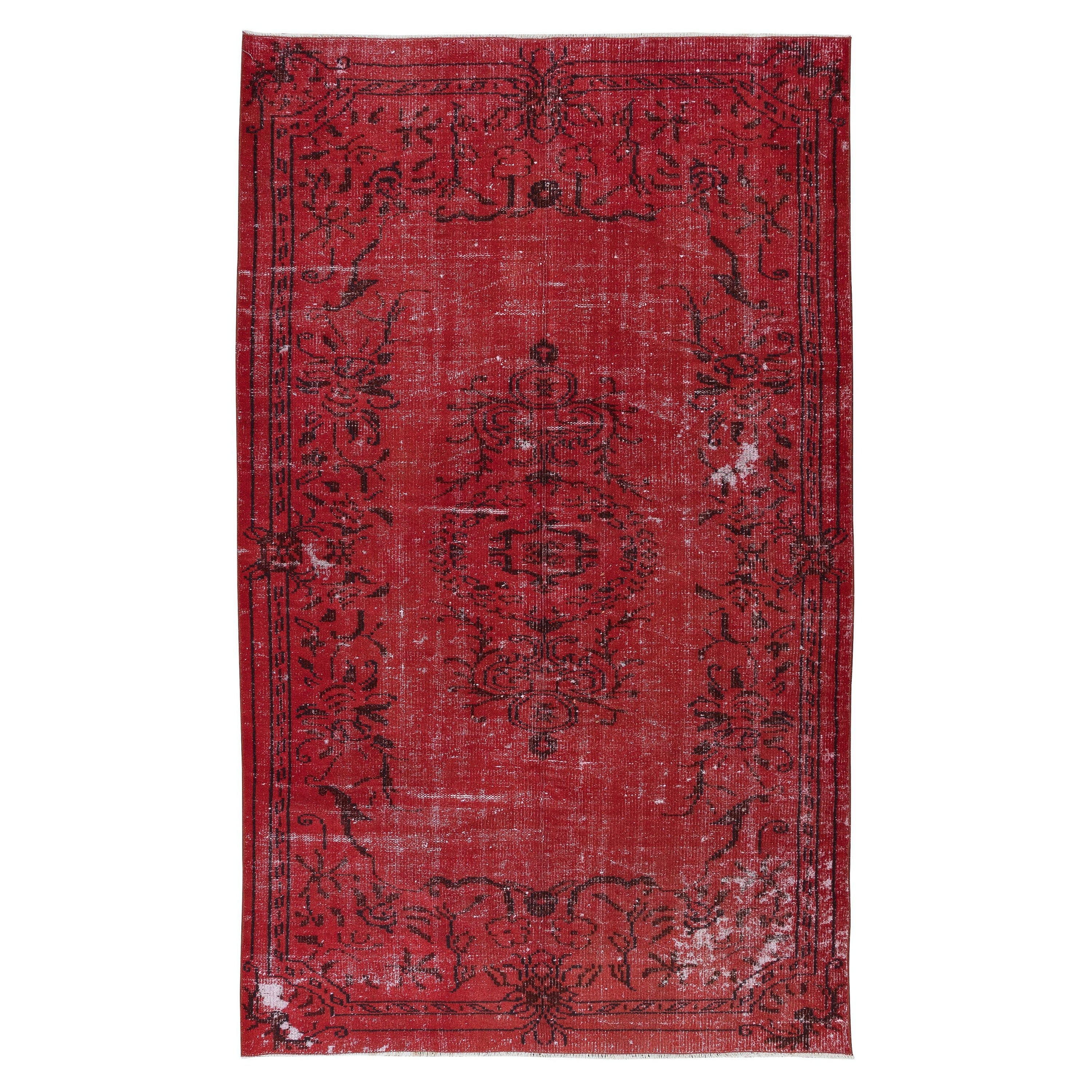 5x8 Ft Contemporary Wool Area Rug in Burgundy Red, Hand-Knotted in Turkey