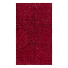4.6x7.6 Ft Modern Handmade Burgundy Red Area Rug, Floral Turkish Carpet