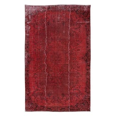 Vintage 5.5x8.7 Ft Distressed Handmade Dark Red Rug, Turkish Carpet for Modern Interiors