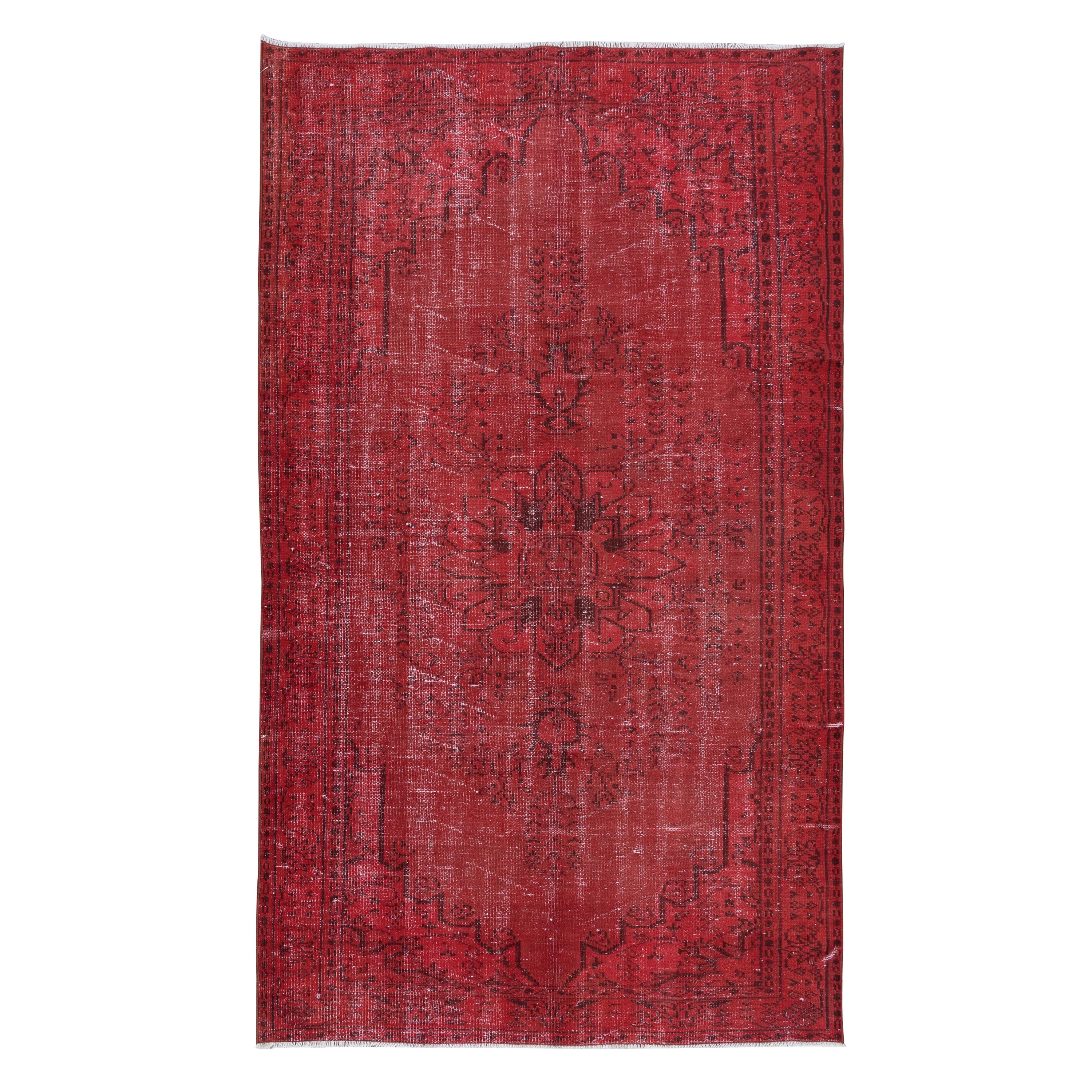 5x8.3 Ft Red Handmade Room Size Rug, Wool and Cotton Carpet from Turkey For Sale