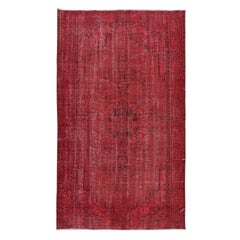 5x8,3 Ft Roter handgefertigter Teppich in Zimmergröße aus Wolle und Baumwolle aus der Türkei