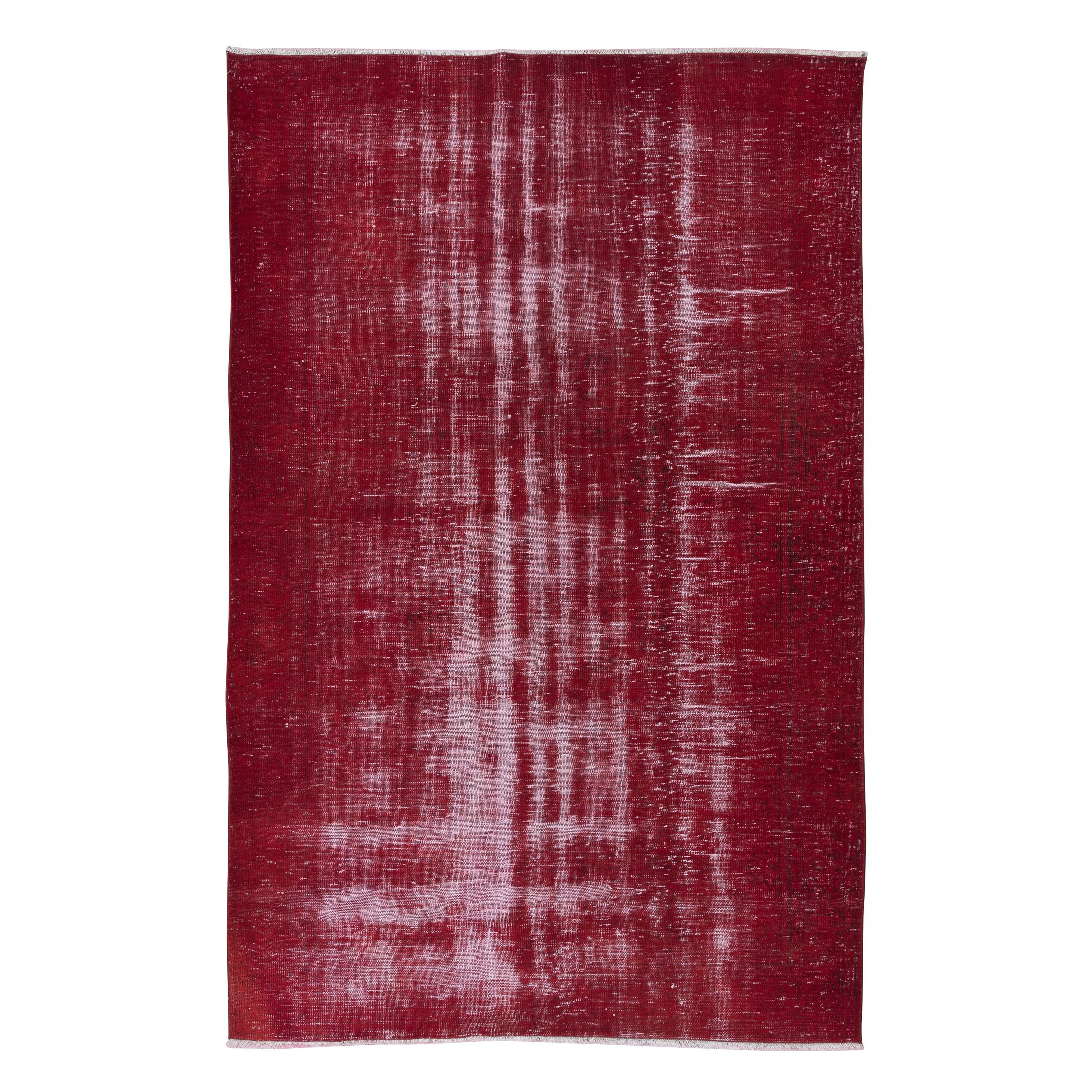 6x9.2 Ft Shabby Chic Modern Turkish Wool Red Rug, Handmade Distressed Old Carpet