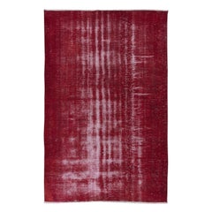 Vintage 6x9.2 Ft Shabby Chic Modern Turkish Wool Red Rug, Handmade Distressed Old Carpet