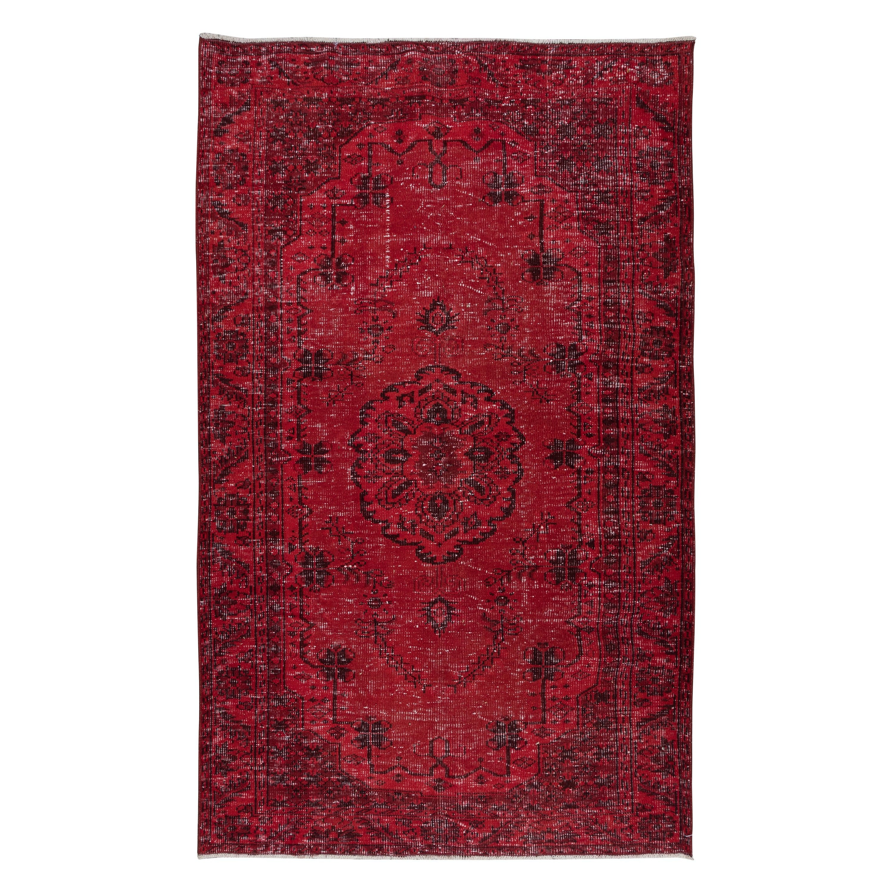 5.6x9 Ft Modern & Contemporary Rug in Dark Red, Handmade Turkish Wool Carpet For Sale