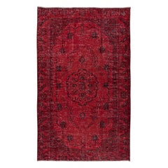 Vintage 5.6x9 Ft Modern & Contemporary Rug in Dark Red, Handmade Turkish Wool Carpet