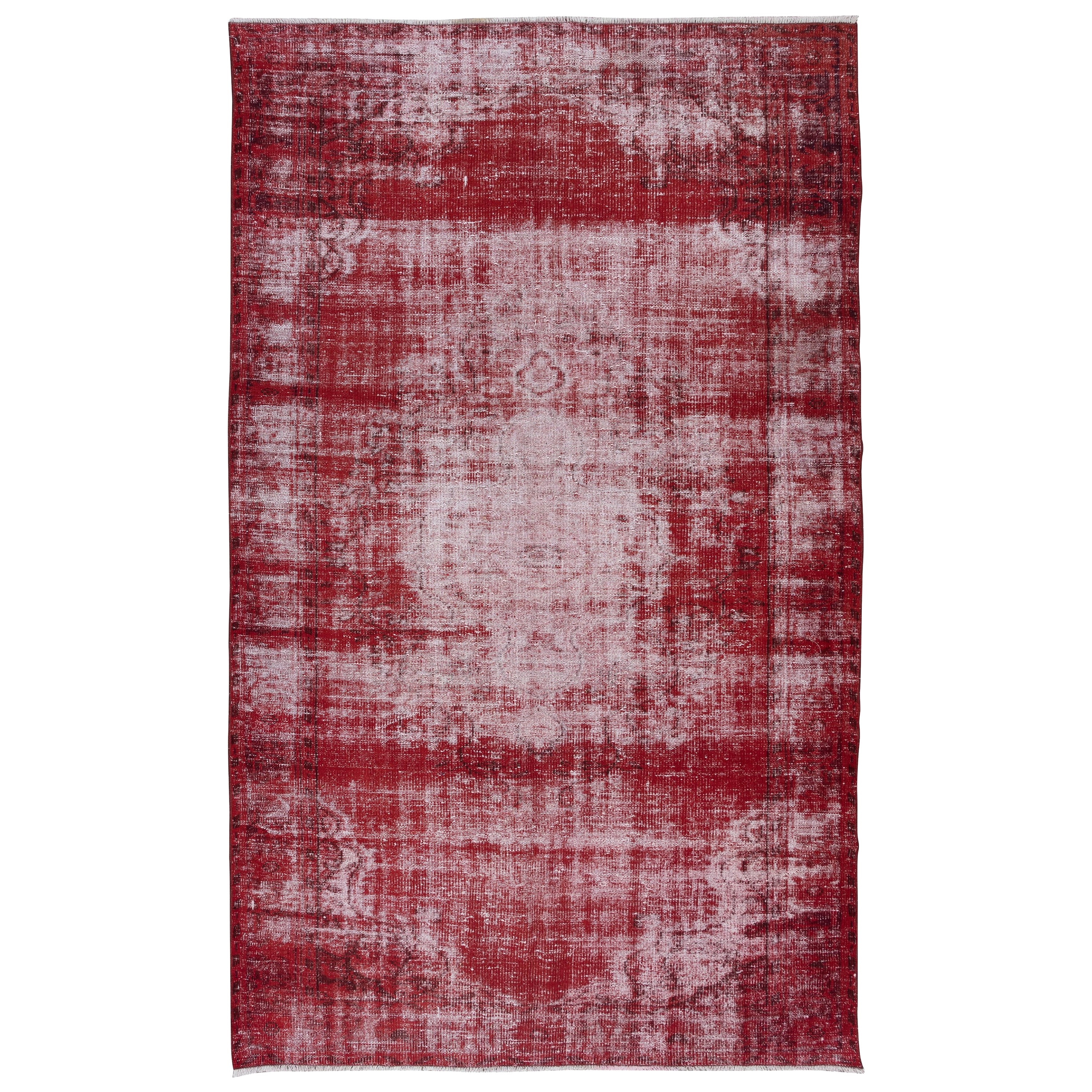 6x10 Ft Shabby Chic Turkish Red Area Rug, Vintage Handmade Distressed Carpet For Sale