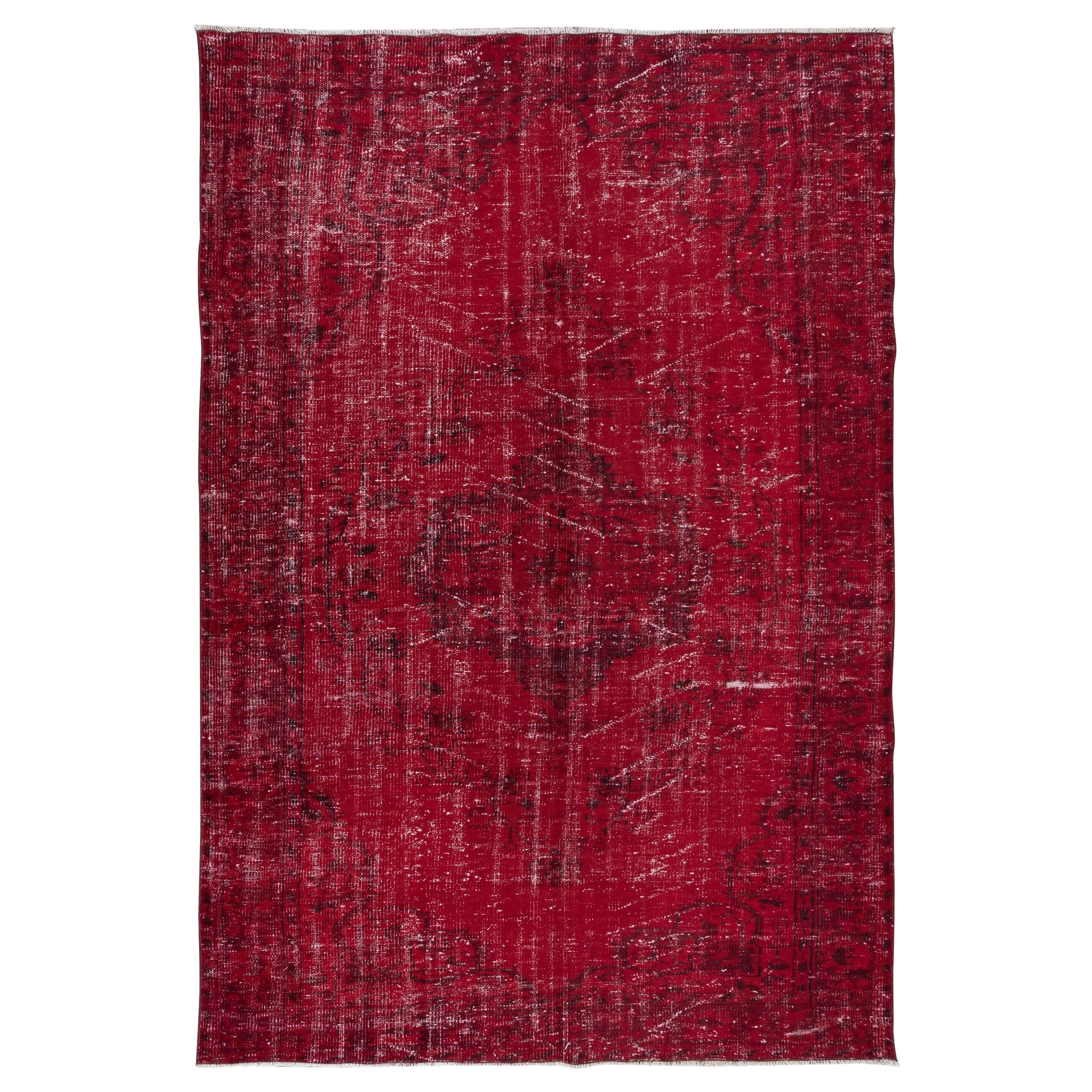 6.2x9.2 Ft Turkish Handmade Area Rug in Dark Red, Great 4 Modern Interiors For Sale