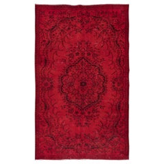 5.6x9 Ft Red Floor Area Rug for Modern Interiors, Handmade in Central Anatolia