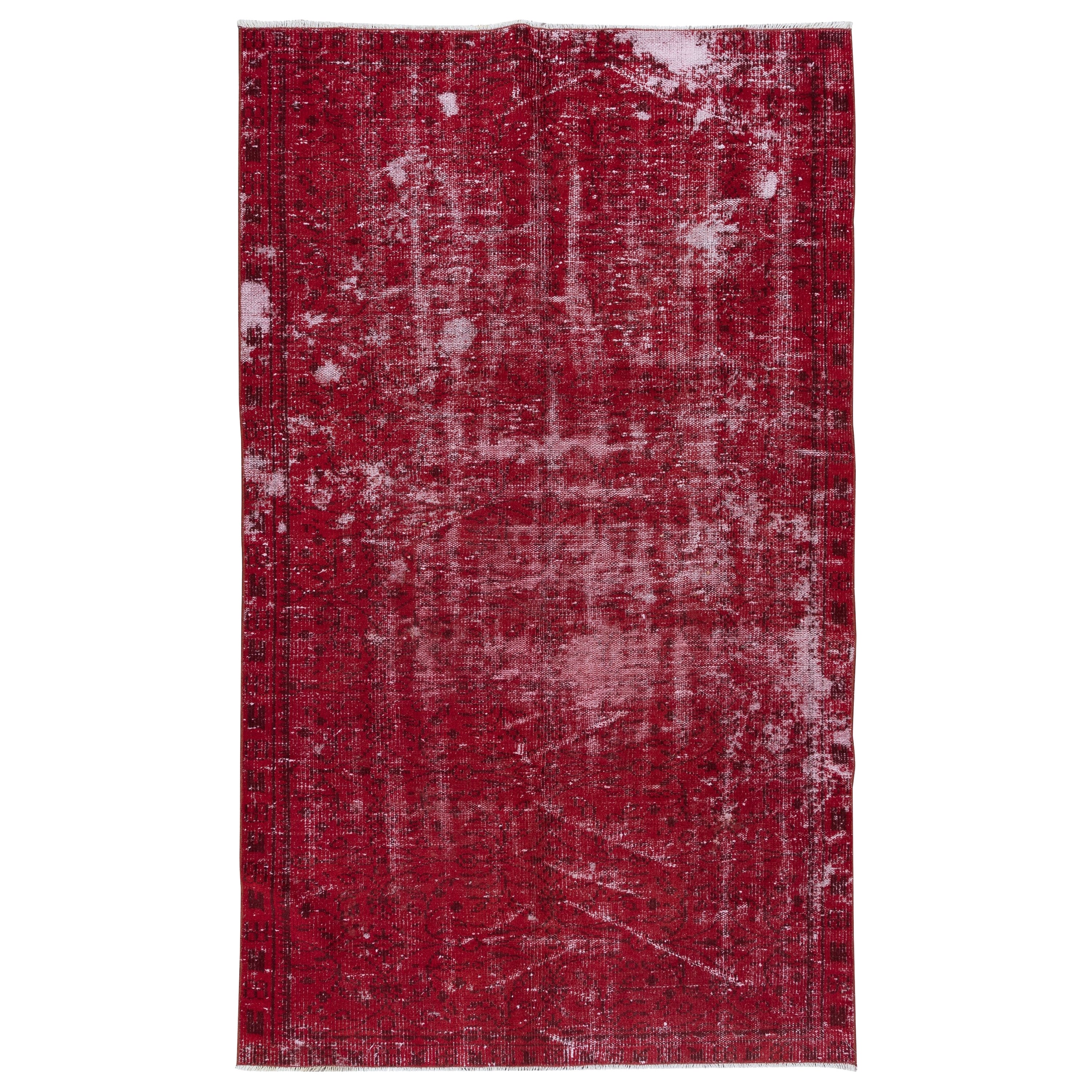 4.6x7.7 Ft Contemporary Handmade Turkish Red Area Rug with Shabby Chic Style For Sale
