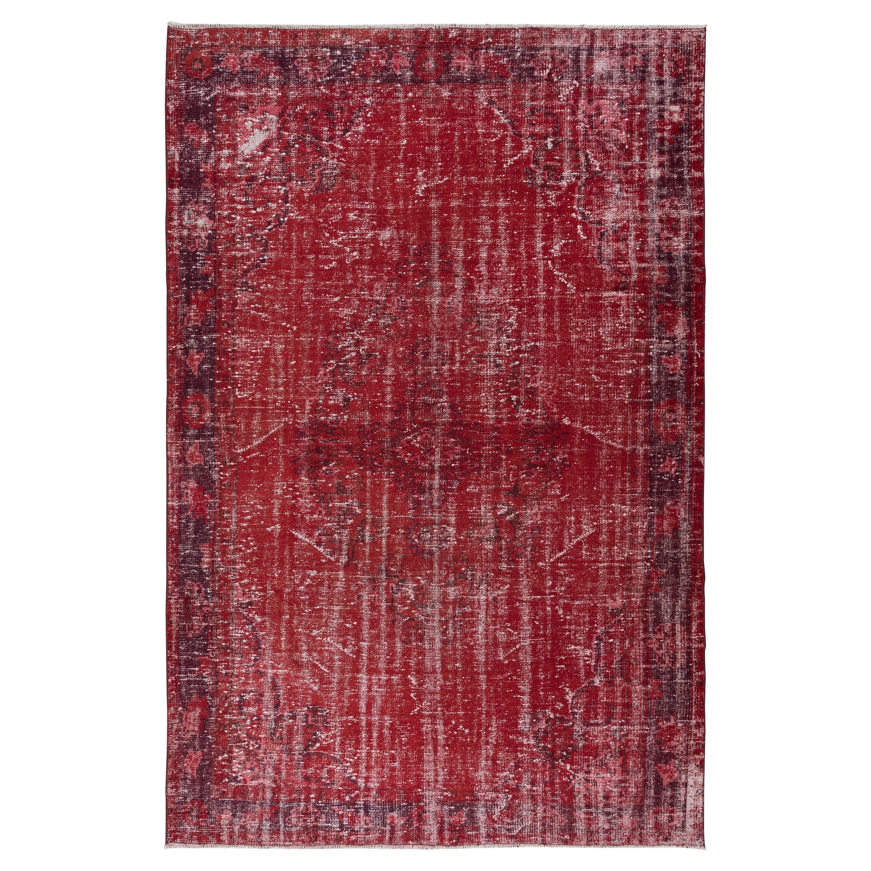 6x9.2 Ft Contemporary Handmade Turkish Red Area Rug with Shabby Chic Style For Sale