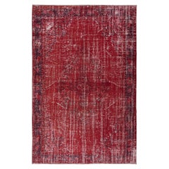 6x9.2 Ft Contemporary Handmade Turkish Red Area Rug with Shabby Chic Style