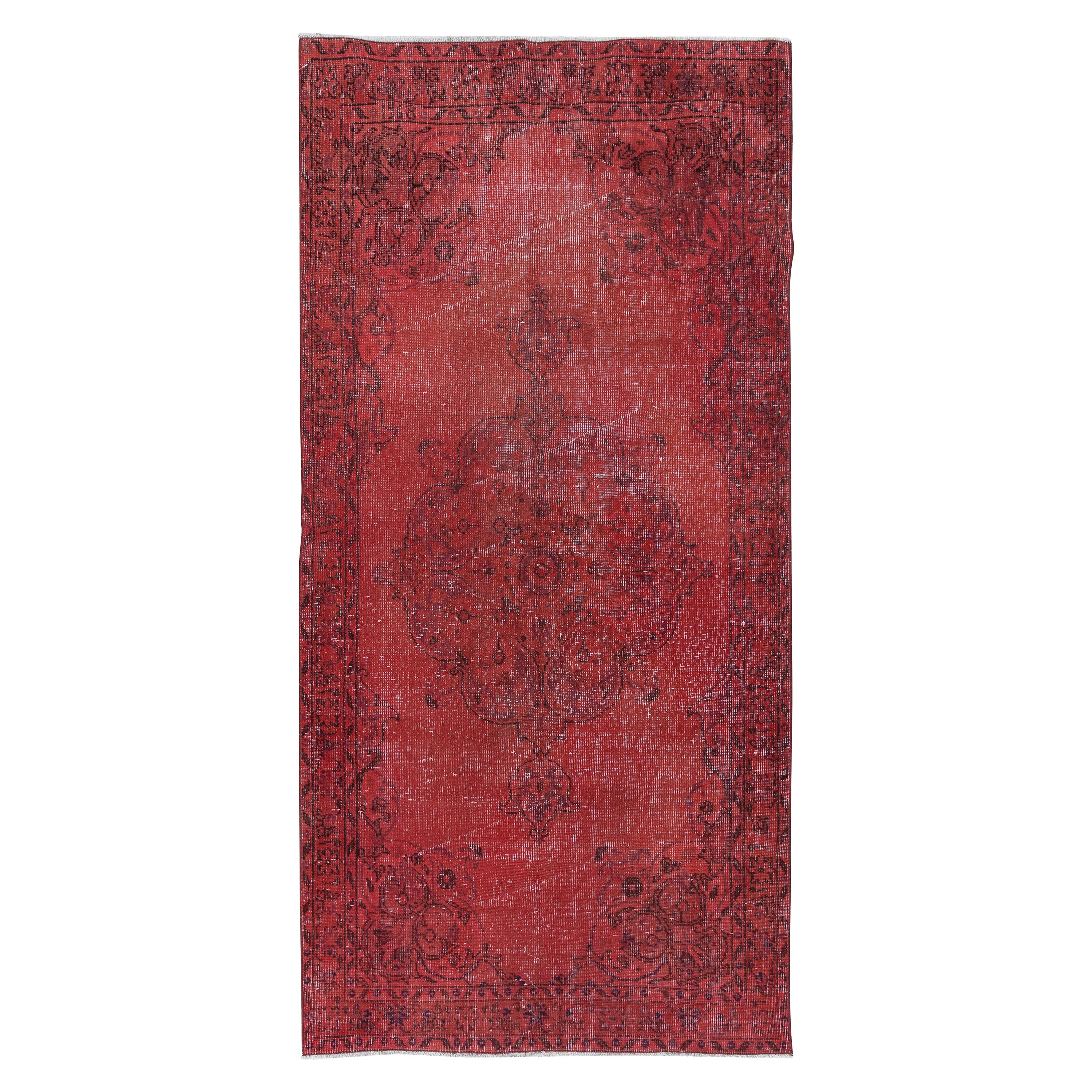 3.8x7.8 Ft Red Modern Handmade Turkish Accent Rug for Entryway & Kitchen For Sale