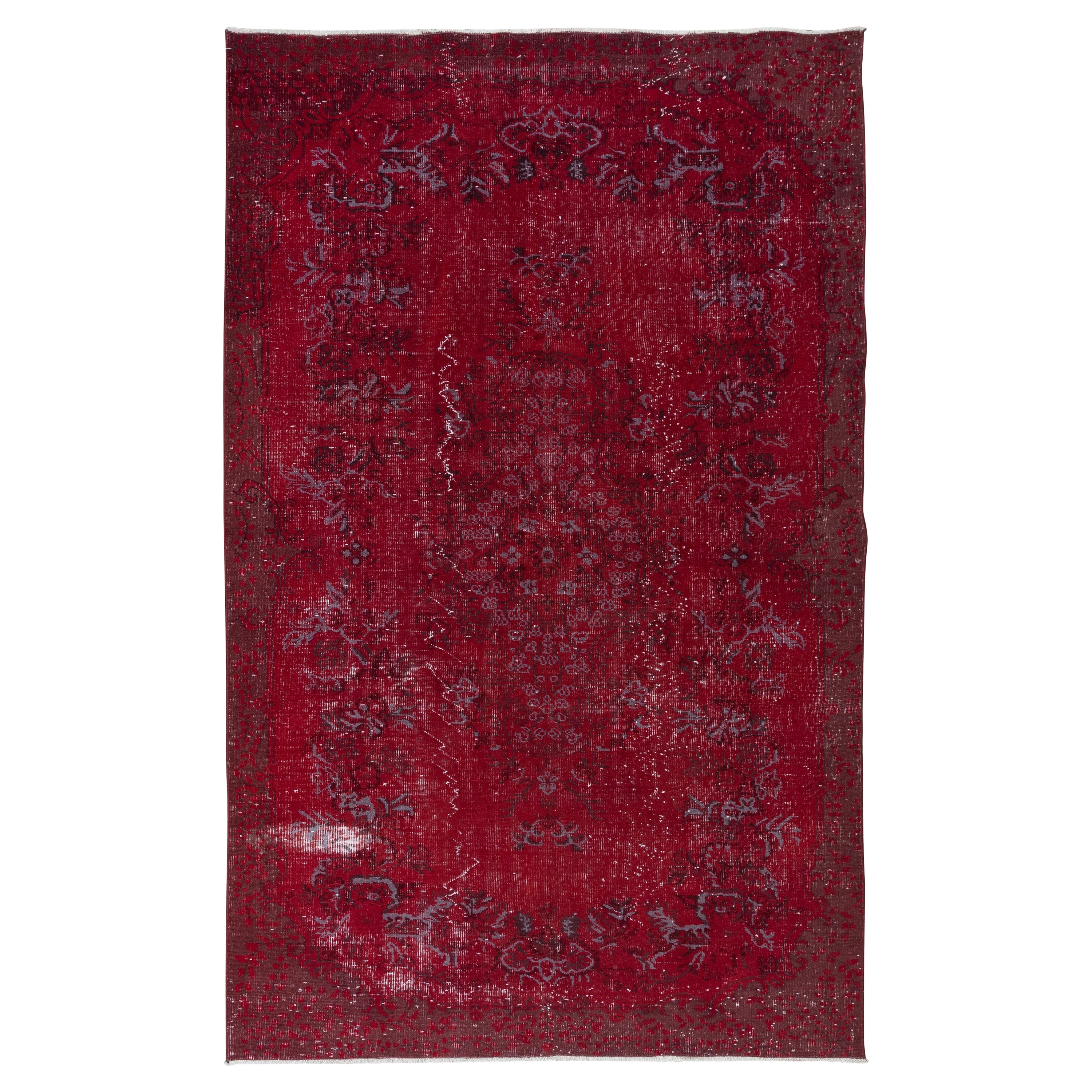 5.8x9.4 Ft Handknotted Turkish Rug in Dark Red, Ideal for Contemporary Interiors For Sale