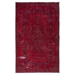 Vintage 5.8x9.4 Ft Handknotted Turkish Rug in Dark Red, Ideal for Contemporary Interiors