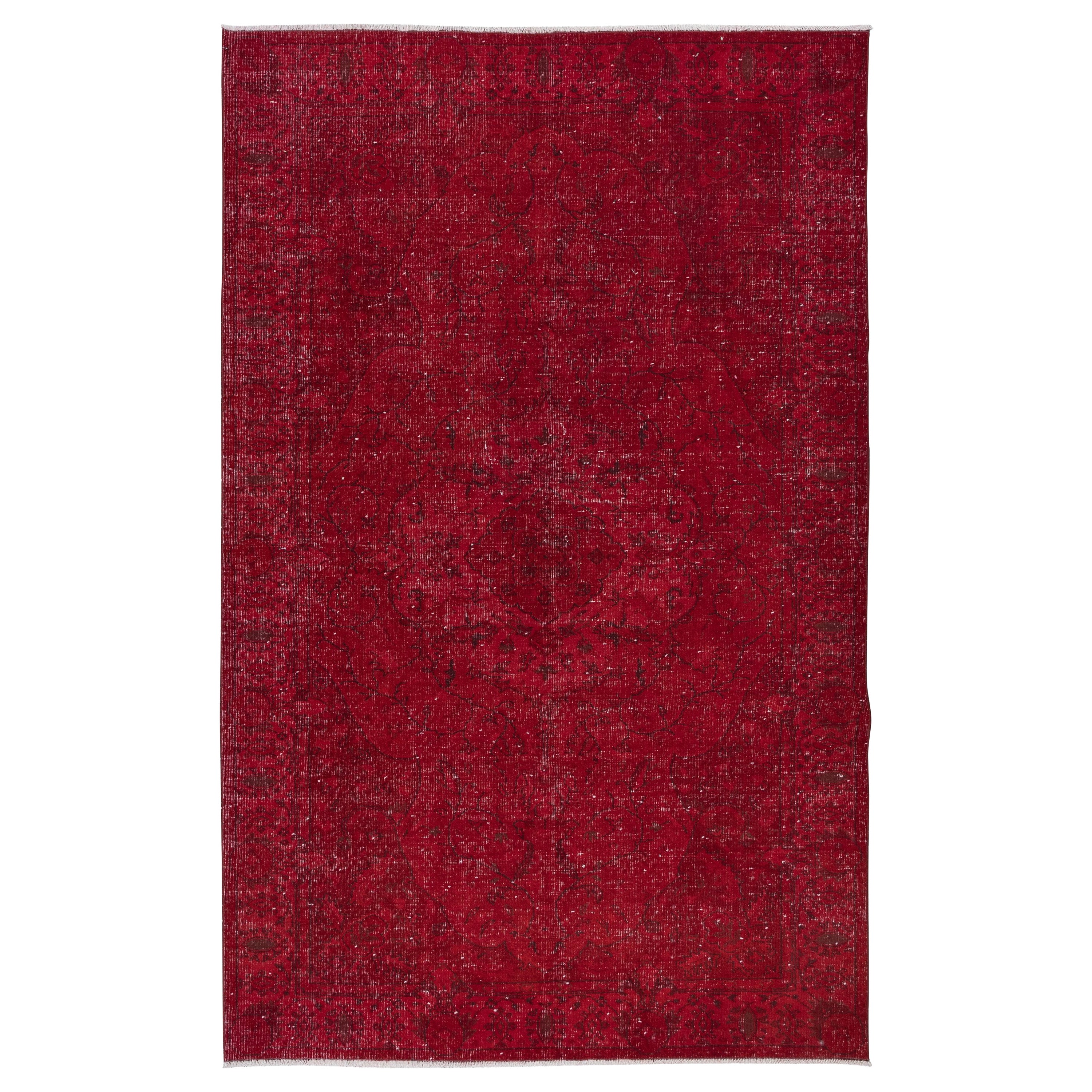 6x9.8 Ft One-of-a-Kind Red Wool Area Rug, Room Size Handmade Turkish Carpet For Sale
