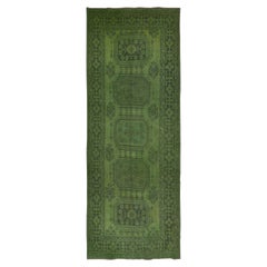 Vintage 5x12 Ft Modern Handmade Turkish Runner Rug with Green Colors for Hallway