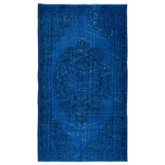 5x8.7 Ft Overdyed Wollblauer Teppich, handgefertigt in der Türkei, moderner upcycelter Teppich
