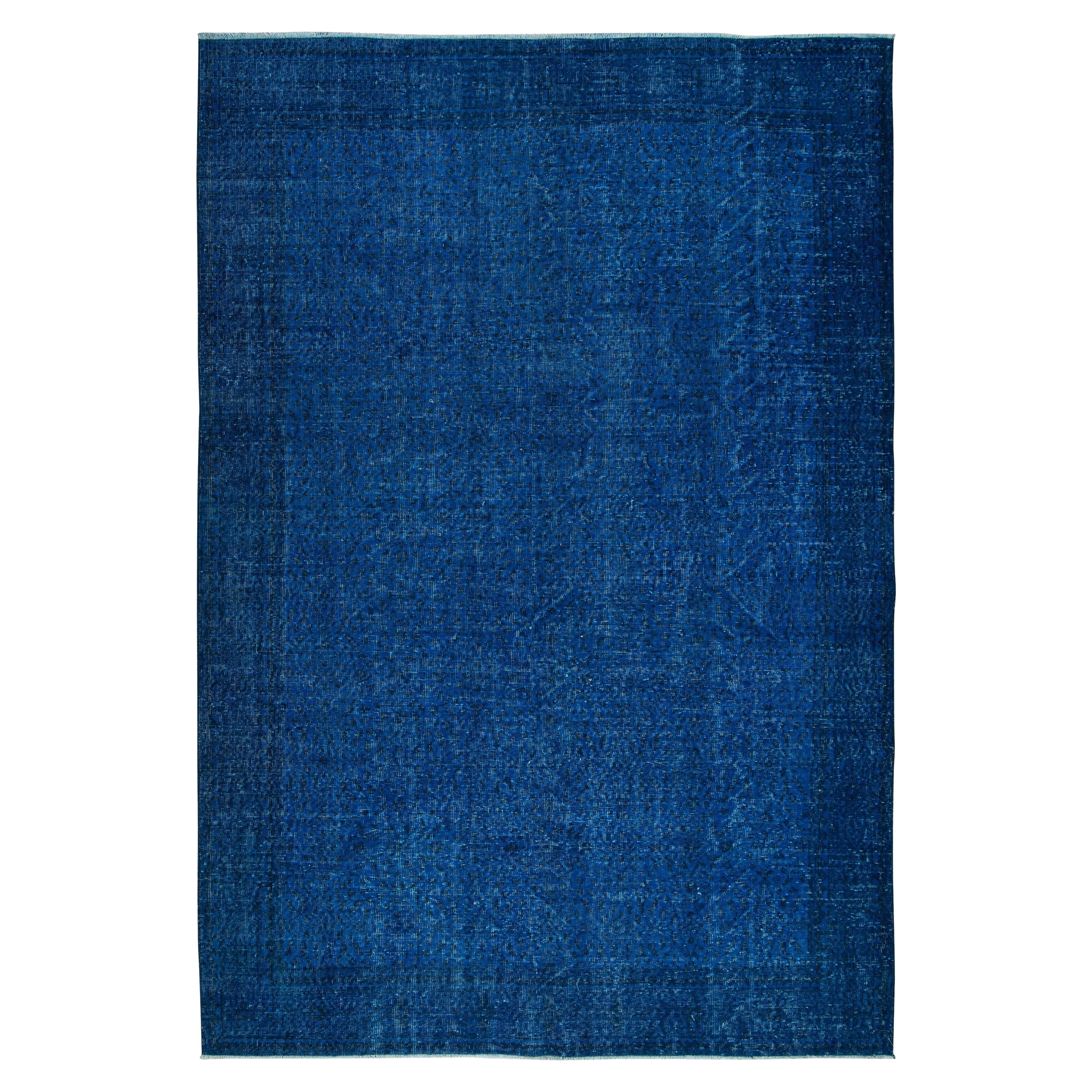7x10 Ft Moderner blauer Teppich aus Wolle und Baumwolle, handgeknüpft in der Türkei im Angebot