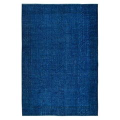 Vintage 7x10 Ft Modern Blue Area Rug made of wool and cotton, Hand-Knotted in Turkey