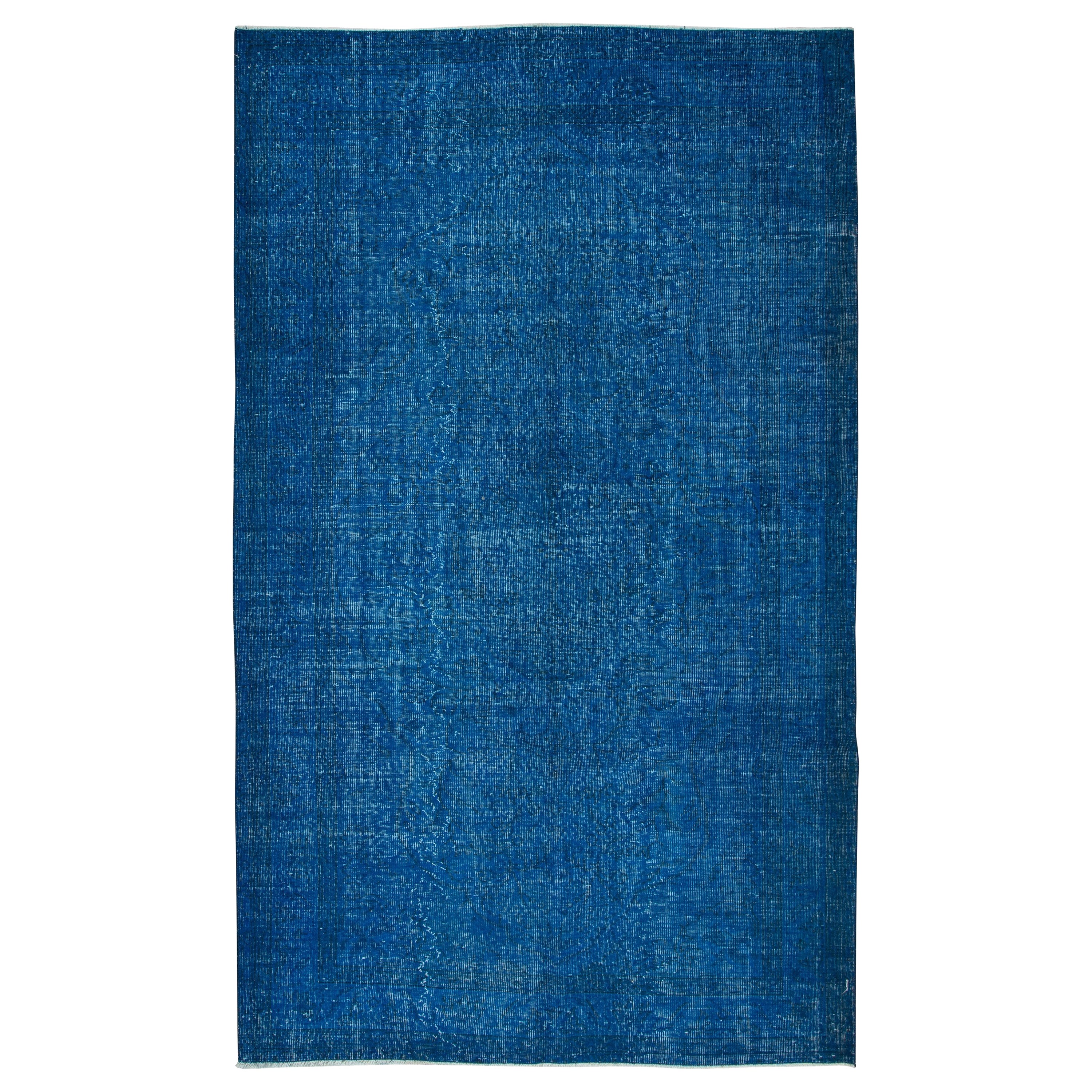 5.3x8.8 Ft Handmade Turkish Wool Area Rug in Solid Blue 4 Modern Interiors For Sale