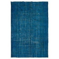 5.8x8.6 Ft Overdyed Blue Area Rug, Handmade in Turkey, Modern Upcycled Carpet