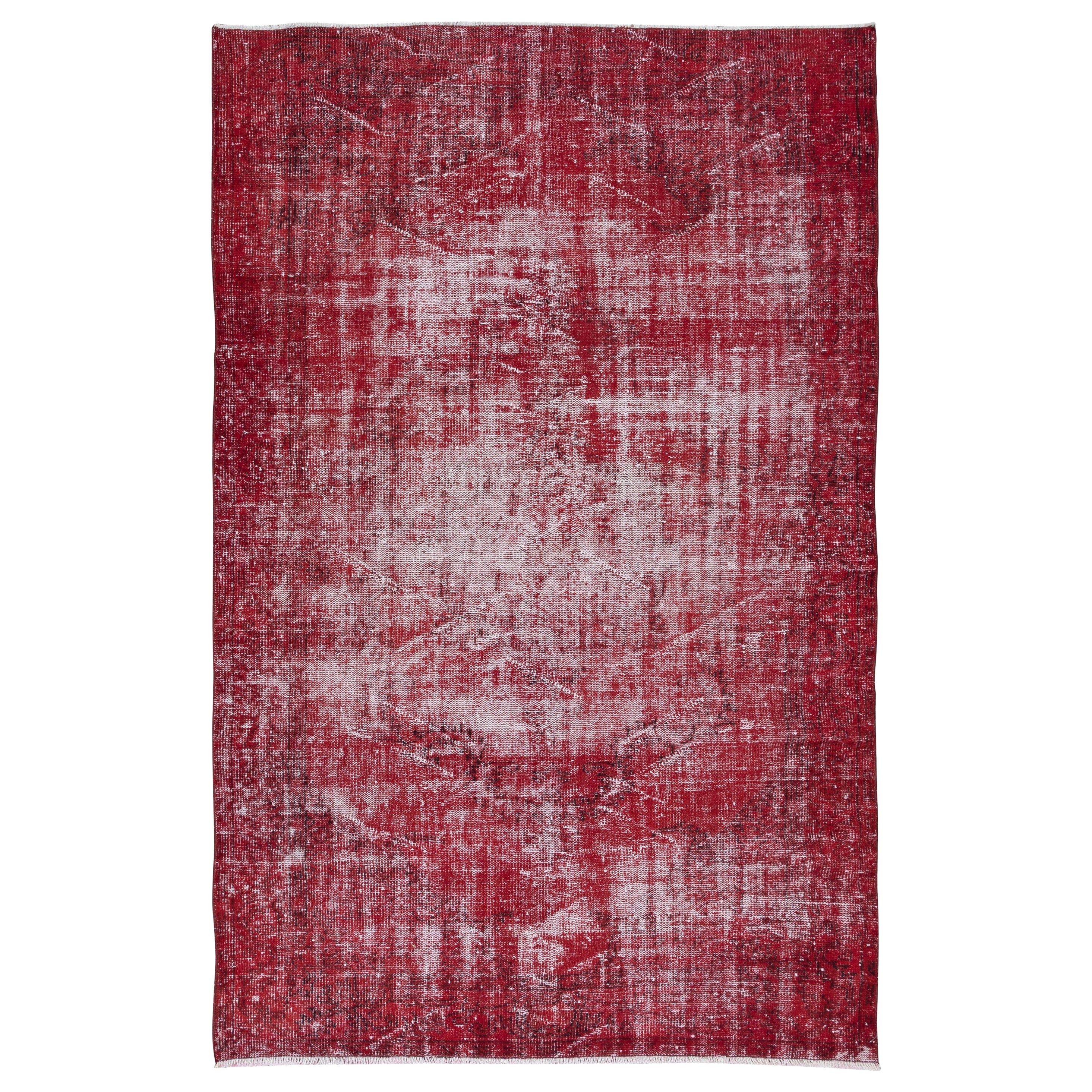 5.8x9 Ft Distressed Turkish Handmade Area Rug in Red, Ideal for Modern Interiors