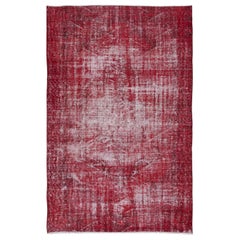Vintage 5.8x9 Ft Distressed Turkish Handmade Area Rug in Red, Ideal for Modern Interiors