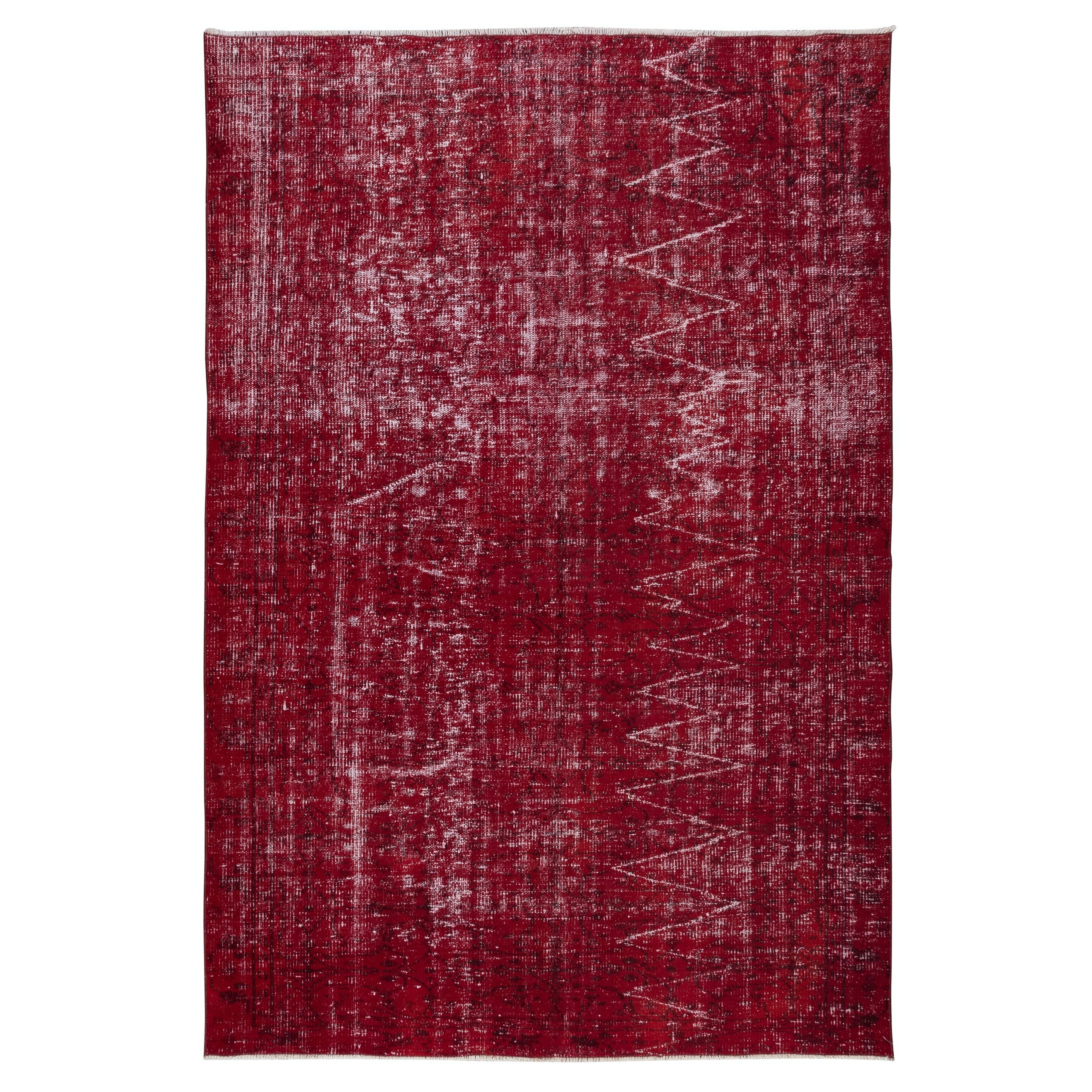 6x9 Ft Modern & Contemporary Teppich in Dunkelrot, handgefertigter türkischer Wollteppich