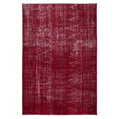 Vintage 6x9 Ft Modern & Contemporary Rug in Dark Red, Handmade Turkish Wool Carpet