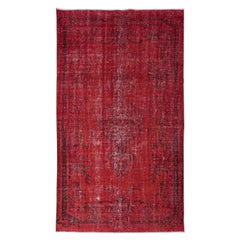 Vintage 5.5x9.2 Ft Modern Area Rug in Red, Handwoven and Handknotted in Turkey