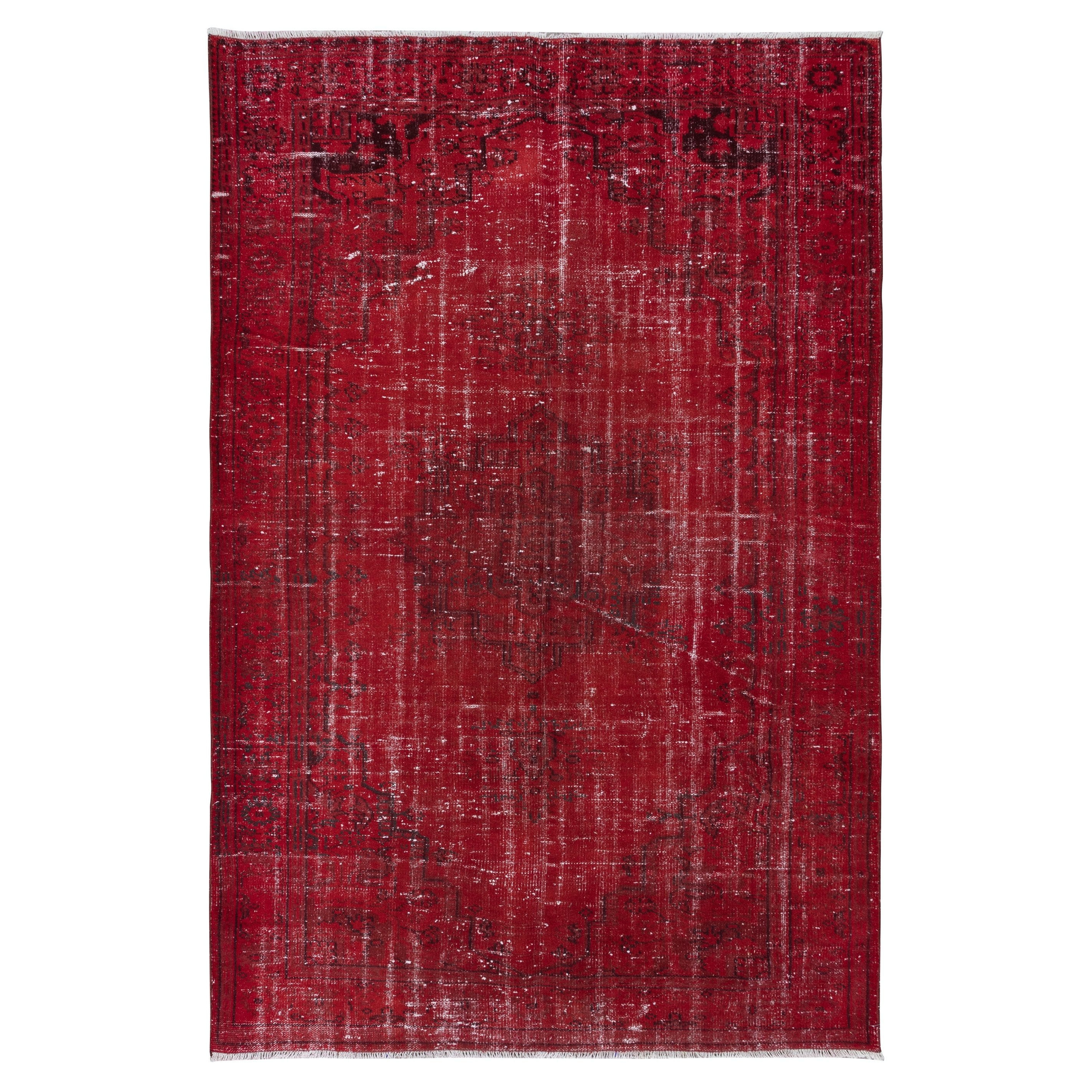 6x9 Ft Dark Red Turkish Area Rug for Living Room, Modern Handmade Carpet For Sale