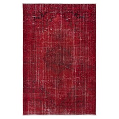 Vintage 6x9 Ft Dark Red Turkish Area Rug for Living Room, Modern Handmade Carpet