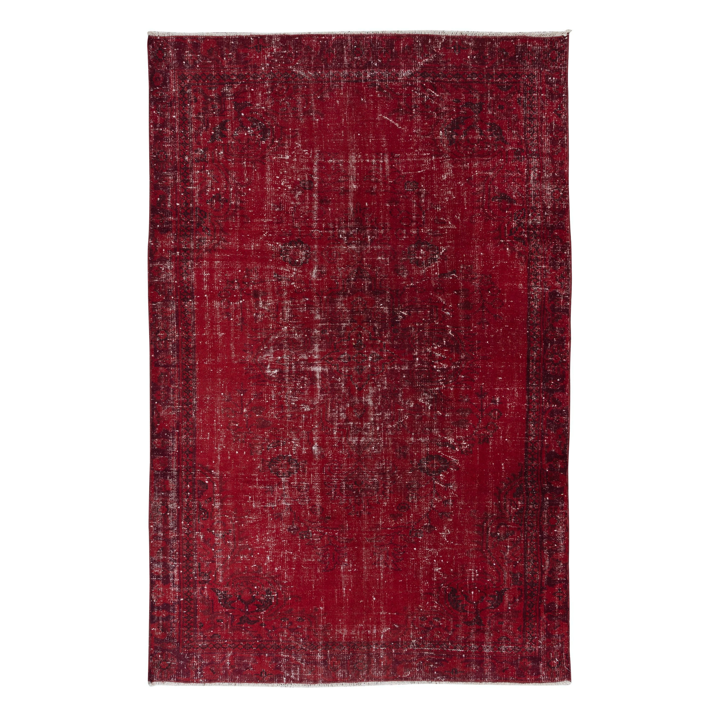 6.2x9.4 Ft Handmade Turkish Dark Red Area Rug, Great 4 Modern Interiors For Sale