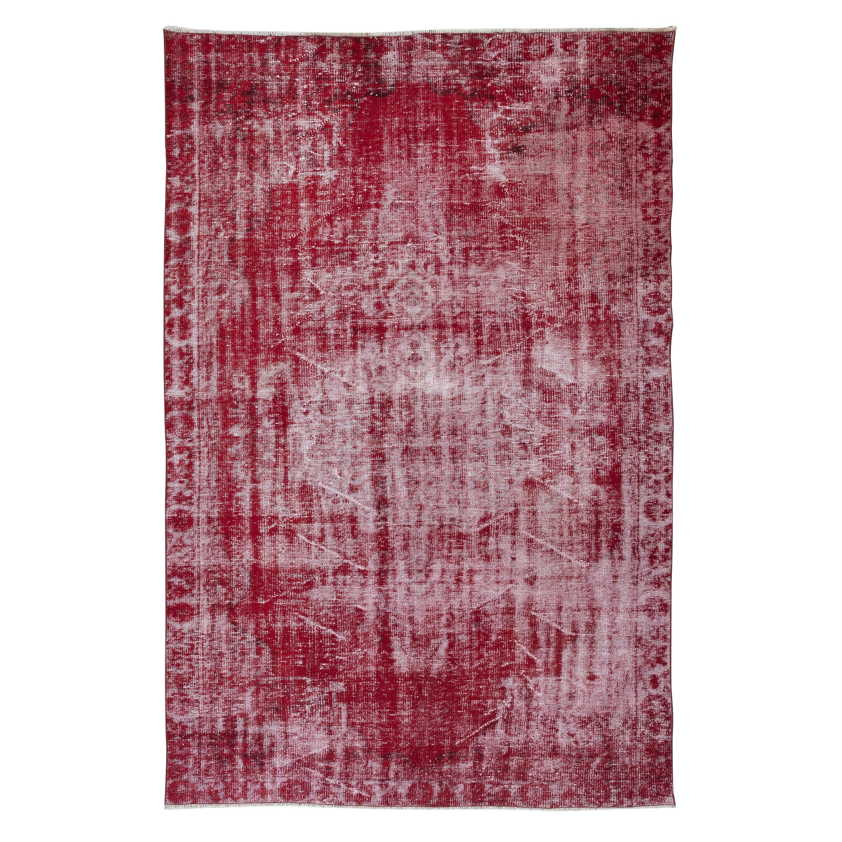 6x9 Ft Distressed Vintage Handmade Rug, Modern Red Turkish Shabby Chic Carpet For Sale