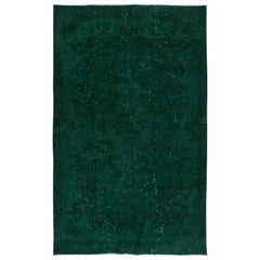5.3x8.3 Ft Hand-Made Central Anatolian Area Rug in Forest Green, Modern Carpet