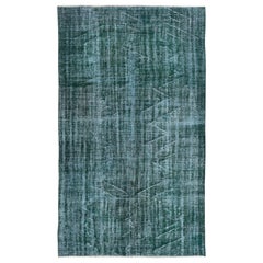 Vintage 5.2x8.6 Ft Modern Handmade Turkish Green Area Rug with Shabby Chic Style