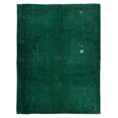 6.8x8.6 Ft Modern Turkish Area Rug in Dark Green, Handmade Decorative Carpet