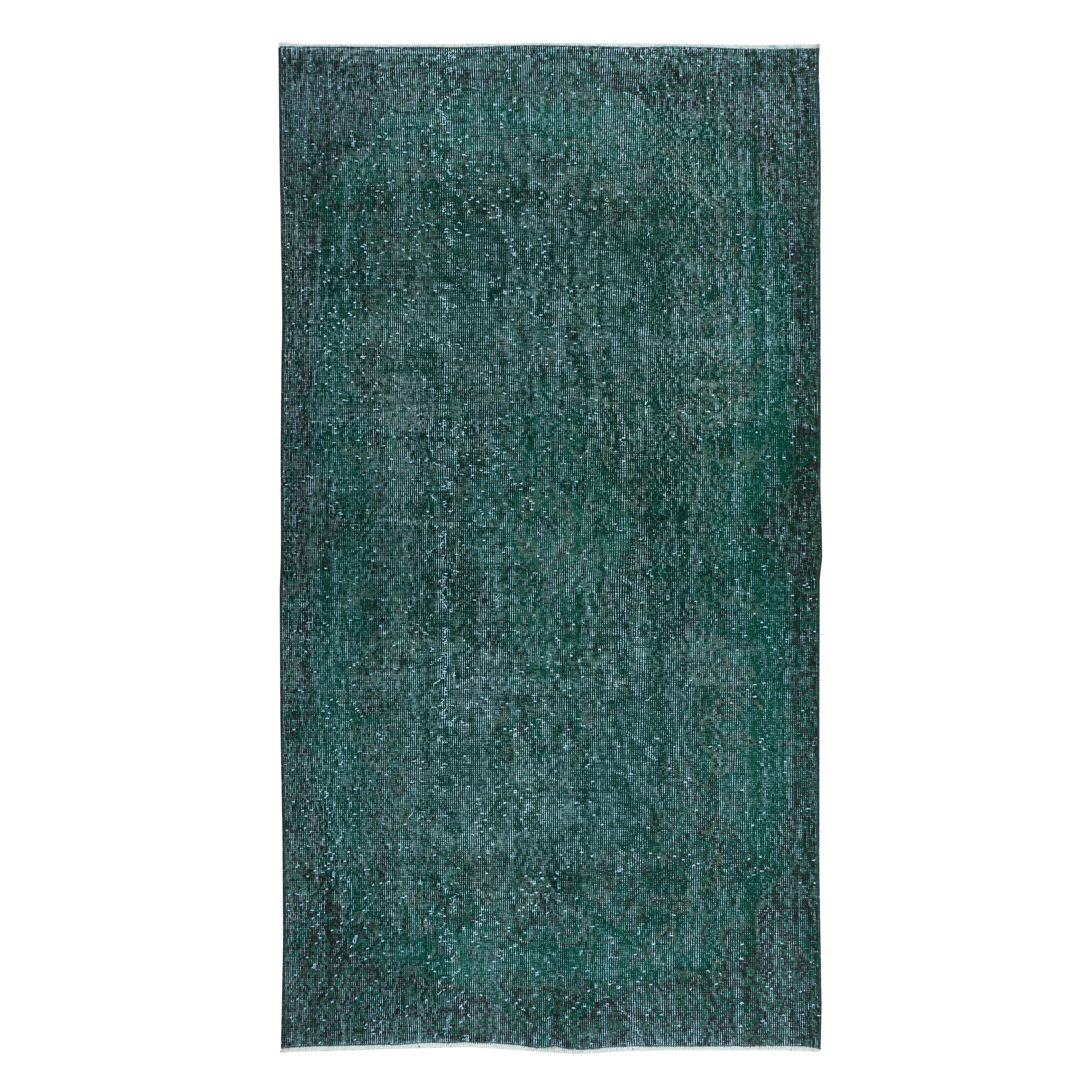 3.8x7 Ft Vintage Green Accent Rug, Handwoven and Handknotted in Turkey For Sale
