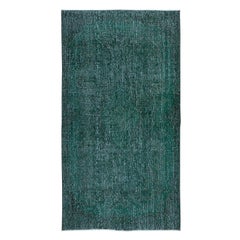 3.8x7 Ft Vintage Green Accent Rug, Handwoven and Handknotted in Turkey