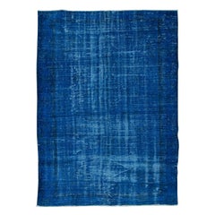Vintage 6x8.4 Ft Handmade Turkish Wool Area Rug in Solid Blue 4 Modern Interiors