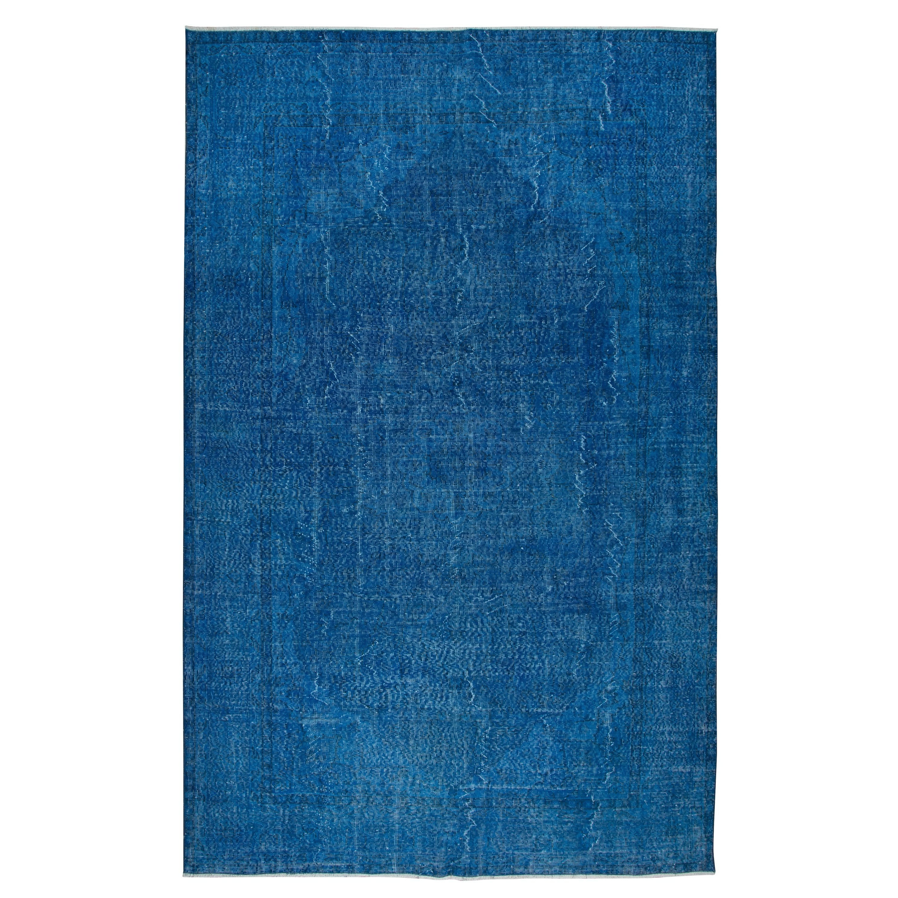 7x10.3 Ft Plain Blue Handmade Turkish Rug for Living Room, Bedroom, Dining Room For Sale
