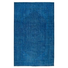 Used 7x10.3 Ft Plain Blue Handmade Turkish Rug for Living Room, Bedroom, Dining Room